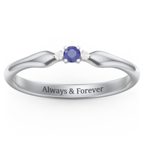 Dainty Trinity Stone Promise Ring – Sterling Silver with Blue Sapphire and White Premium Zirconia