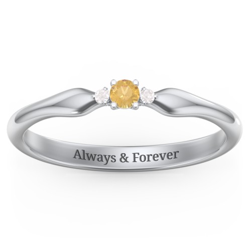 Dainty Trinity Stone Promise Ring – Sterling Silver with Citrine and Diamond