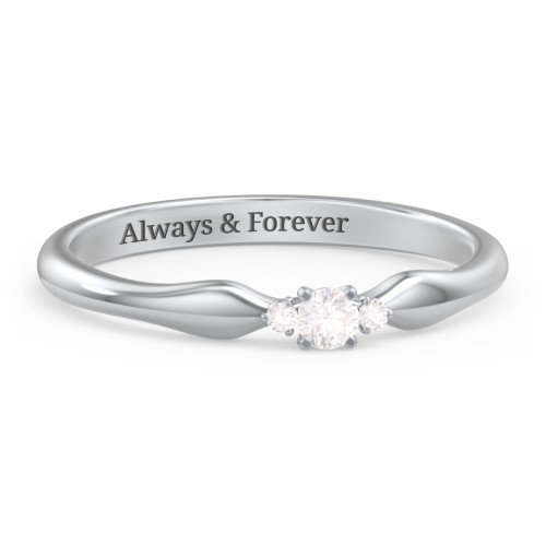 Dainty Trinity Stone Promise Ring – Sterling Silver with Diamond