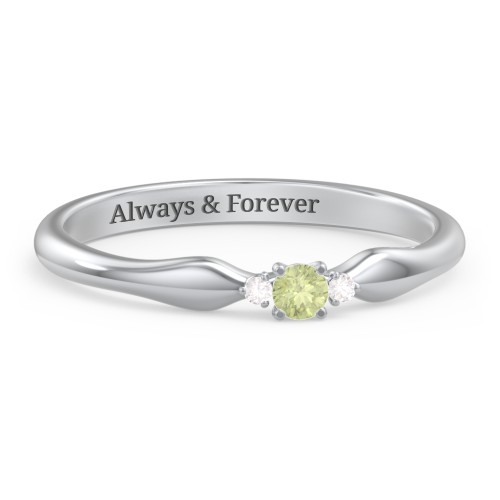 Dainty Trinity Stone Promise Ring – Sterling Silver with Peridot and Diamond