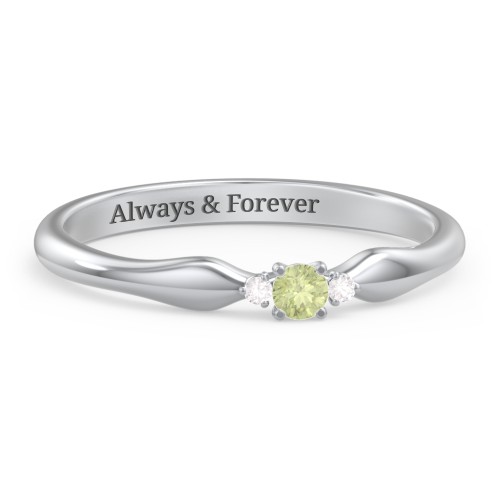 Dainty Trinity Stone Promise Ring – Sterling Silver with Peridot and White Premium Zirconia