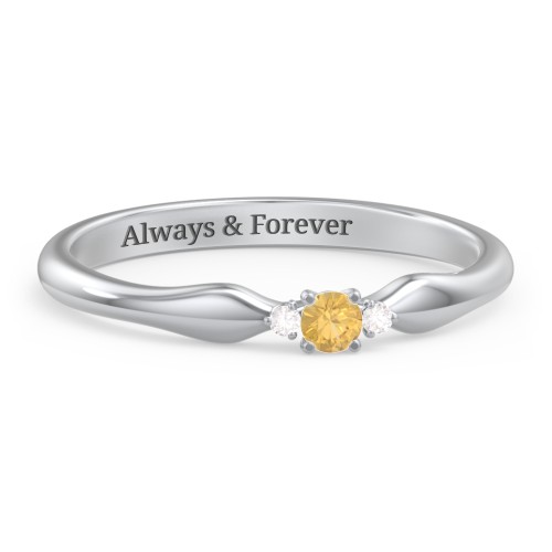 Dainty Trinity Stone Promise Ring – Sterling Silver with Citrine and Diamond