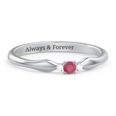 Dainty Trinity Stone Promise Ring – 10K White Gold with Ruby and White Premium Zirconia