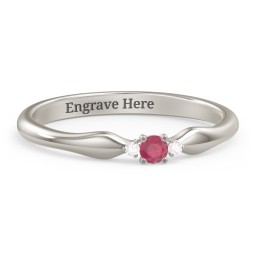 Dainty Trinity Stone Promise Ring in 10K Solid White Gold with Ruby and White Premium Zirconia