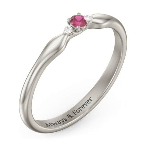 Dainty Trinity Stone Promise Ring – 10K White Gold with Ruby and White Premium Zirconia