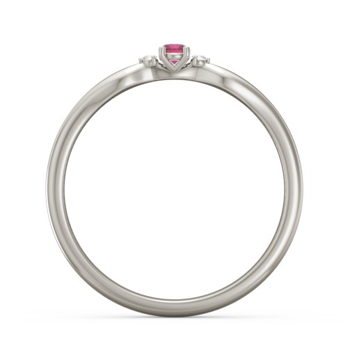 Dainty Trinity Stone Promise Ring – 10K White Gold with Ruby and White Premium Zirconia