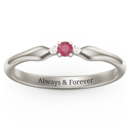 Dainty Trinity Stone Promise Ring – 10K White Gold with Ruby and White Premium Zirconia