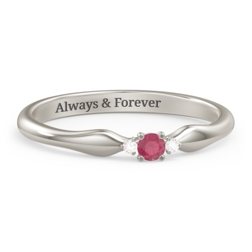 Dainty Trinity Stone Promise Ring – 10K White Gold with Ruby and White Premium Zirconia