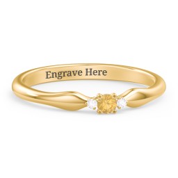 Dainty Trinity Stone Promise Ring in 10K Solid Yellow Gold with Citrine and White Premium Zirconia
