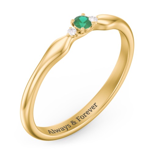 Dainty Trinity Stone Promise Ring – 10K Yellow Gold with Emerald and White Premium Zirconia