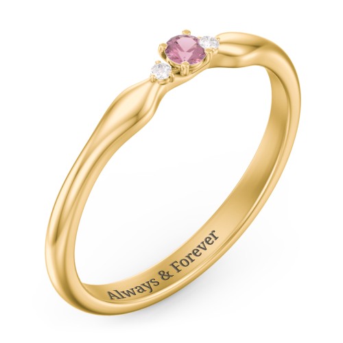 Dainty Trinity Stone Promise Ring – 10K Yellow Gold with Pink Tourmaline and White Premium Zirconia
