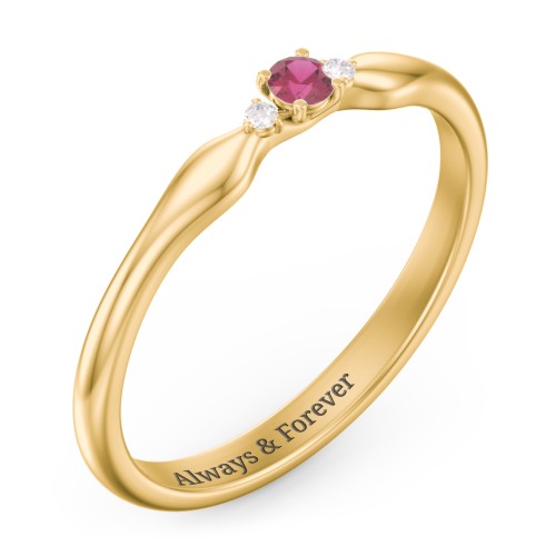 Dainty Trinity Stone Promise Ring – 10K Yellow Gold with Ruby and White Premium Zirconia