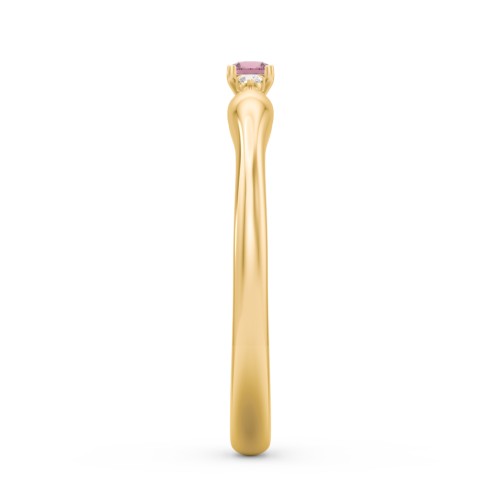 Dainty Trinity Stone Promise Ring – 10K Yellow Gold with Pink Tourmaline and White Premium Zirconia