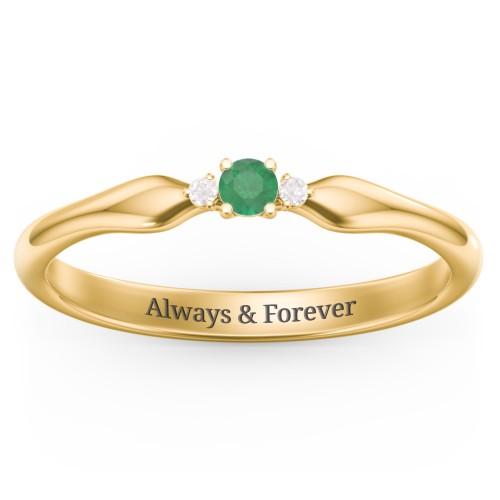 Dainty Trinity Stone Promise Ring – 10K Yellow Gold with Emerald and White Premium Zirconia
