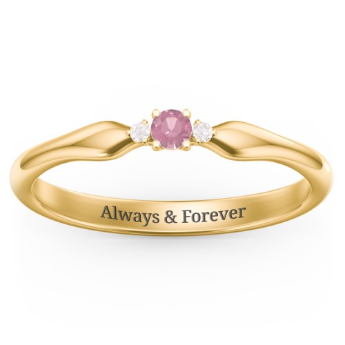 Dainty Trinity Stone Promise Ring – 10K Yellow Gold with Pink Tourmaline and White Premium Zirconia