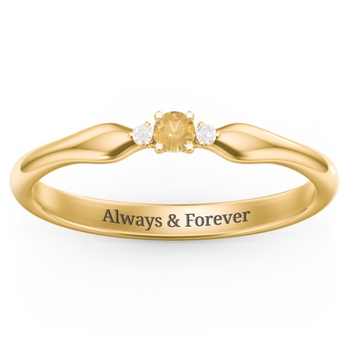 Dainty Trinity Stone Promise Ring – 10K Yellow Gold with Citrine and White Premium Zirconia