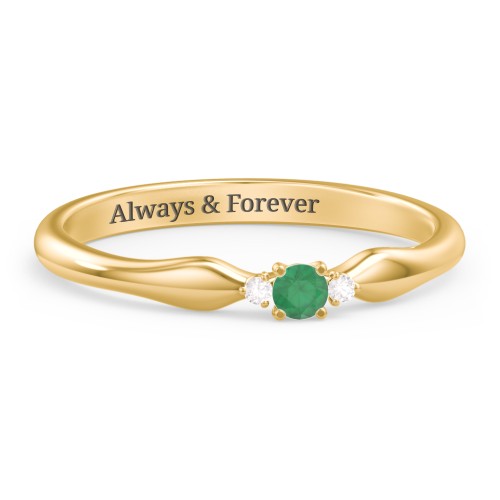 Dainty Trinity Stone Promise Ring – 10K Yellow Gold with Emerald and White Premium Zirconia