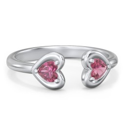 Heart In Heart Gemstone Open Cuff Ring