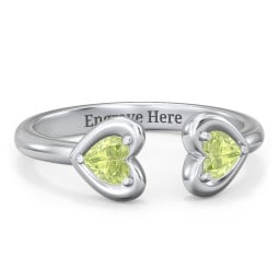 Heart In Heart Gemstone Open Cuff Ring
