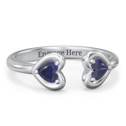 Heart In Heart Gemstone Open Cuff Ring