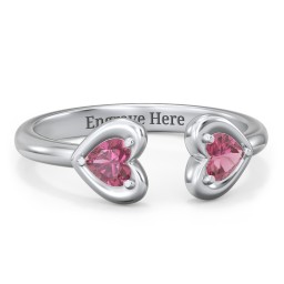Heart In Heart Gemstone Open Cuff Ring