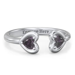 Heart In Heart Gemstone Open Cuff Ring