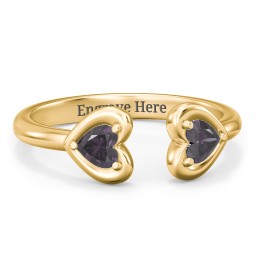 Heart In Heart Gemstone Open Cuff Ring in 18K Gold Plated Silver with Alexandrite