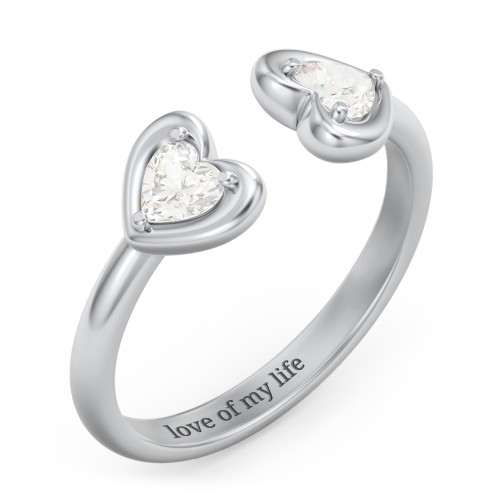 Heart In Heart Gemstone Open Cuff Ring – Sterling Silver with Cubic Zirconia