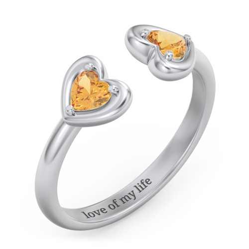 Heart In Heart Gemstone Open Cuff Ring