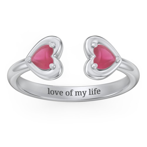 Heart In Heart Gemstone Open Cuff Ring