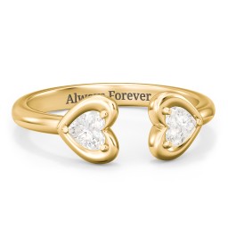 Heart In Heart Gemstone Open Cuff Ring in 18K Gold Plated Silver with Cubic Zirconia
