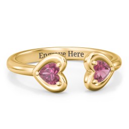 Heart In Heart Gemstone Open Cuff Ring in 18K Gold Plated Silver with Pink Tourmaline