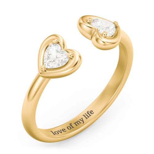 Heart In Heart Gemstone Open Cuff Ring – 18K Gold Plated Silver with Cubic Zirconia