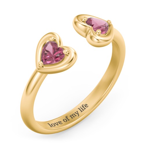 Heart In Heart Gemstone Open Cuff Ring – 18K Gold Plated Silver with Pink Tourmaline