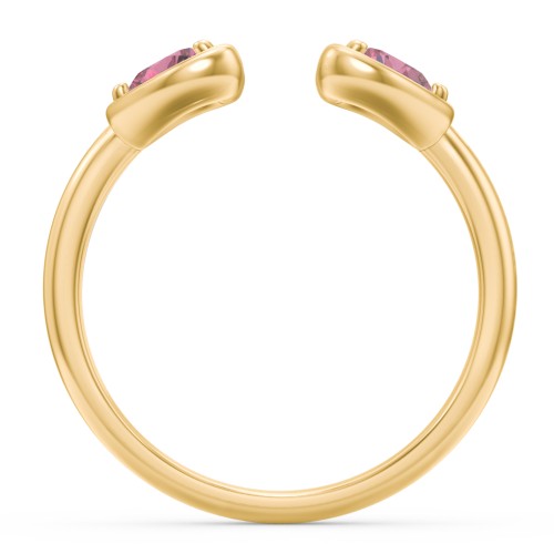 Heart In Heart Gemstone Open Cuff Ring – 18K Gold Plated Silver with Pink Tourmaline