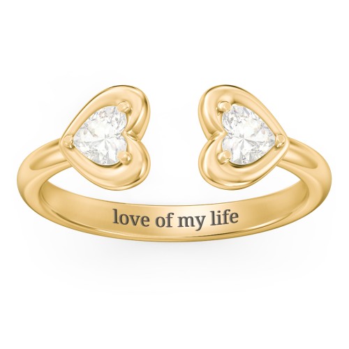 Heart In Heart Gemstone Open Cuff Ring – 18K Gold Plated Silver with Cubic Zirconia
