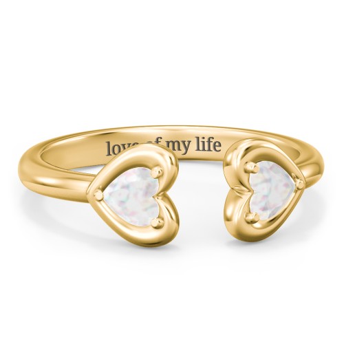 Heart In Heart Gemstone Open Cuff Ring – 18K Gold Plated Silver with Opal
