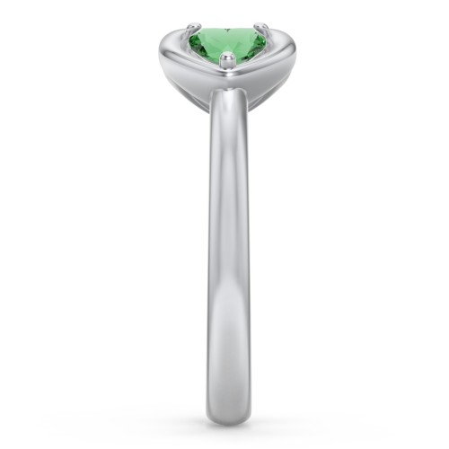 Heart In Heart Gemstone Open Cuff Ring – Sterling Silver with Blue Topaz and Emerald