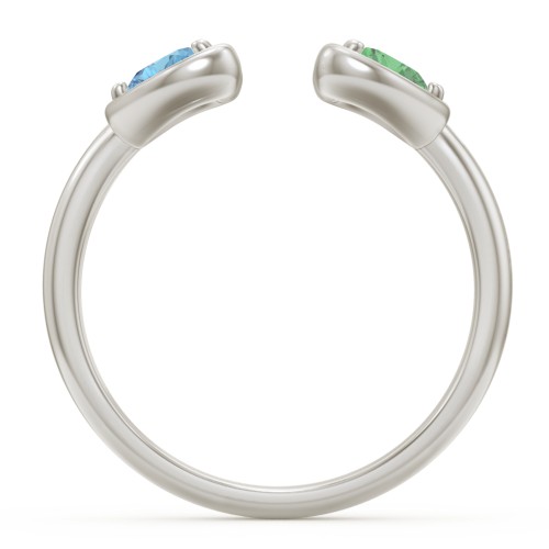 Heart In Heart Gemstone Open Cuff Ring – 10K White Gold with Blue Topaz and Emerald
