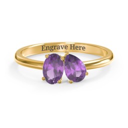 Toi et Moi Oval and Pear Gemstone Ring in 18K Gold Plated Silver with Amethyst
