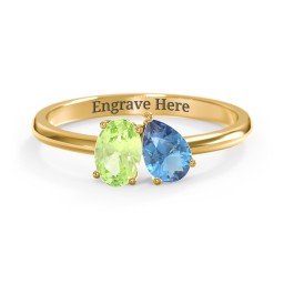 Toi et Moi Oval and Pear Gemstone Ring in 14K Solid Yellow Gold with Peridot and Blue Topaz