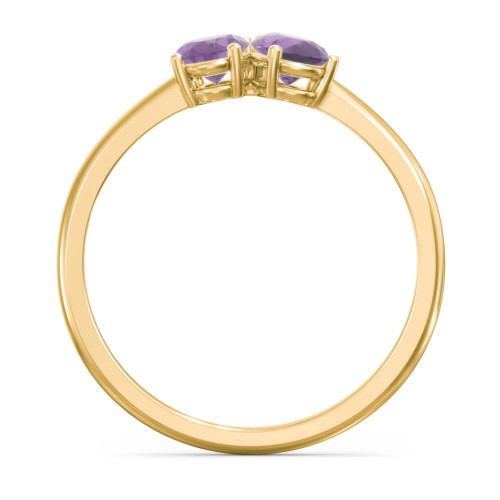Toi et Moi Oval and Pear Gemstone Ring – 18K Gold Plated Silver with Amethyst