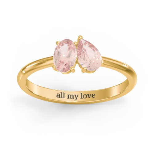 Toi et Moi Oval and Pear Gemstone Ring – 18K Gold Plated Silver with Morganite