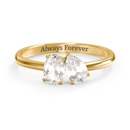 Toi et Moi Oval and Pear Gemstone Ring in 18K Gold Plated Silver with Cubic Zirconia