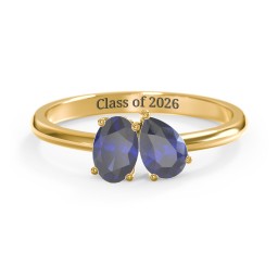 Toi et Moi Oval and Pear Gemstone Ring in 18K Gold Plated Silver with Blue Sapphire