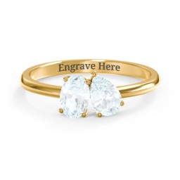 Toi et Moi Oval and Pear Gemstone Ring in 18K Gold Plated Silver with Aquamarine