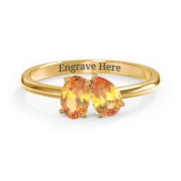 Toi et Moi Oval and Pear Gemstone Ring in 18K Gold Plated Silver with Citrine