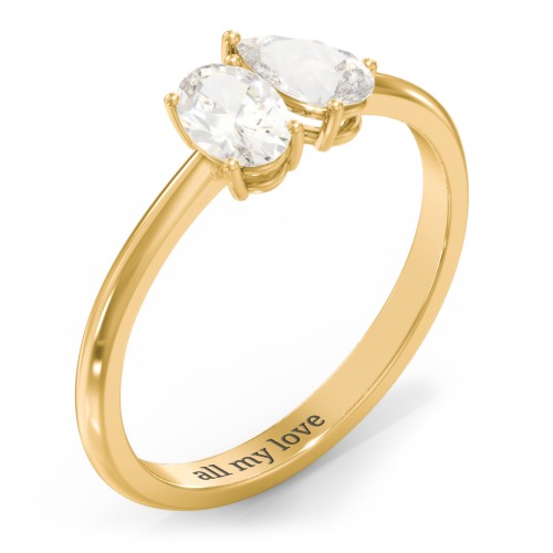 Toi et Moi Oval and Pear Gemstone Ring – 18K Gold Plated Silver with Cubic Zirconia