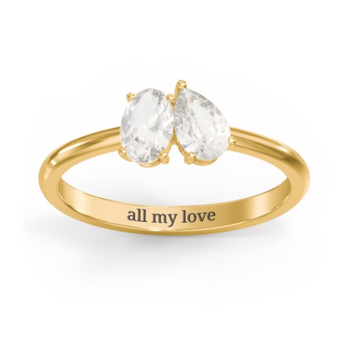 Toi et Moi Oval and Pear Gemstone Ring – 18K Gold Plated Silver with Cubic Zirconia