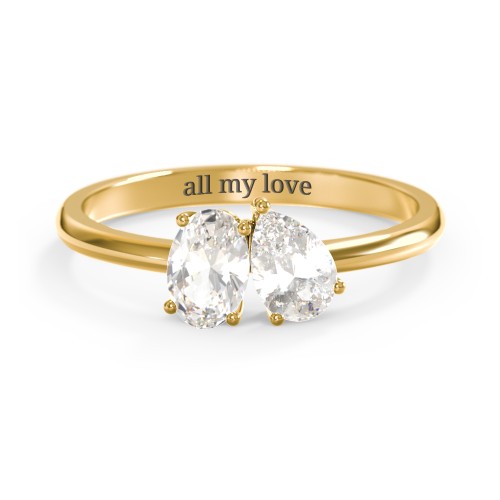 Toi et Moi Oval and Pear Gemstone Ring – 18K Gold Plated Silver with Cubic Zirconia